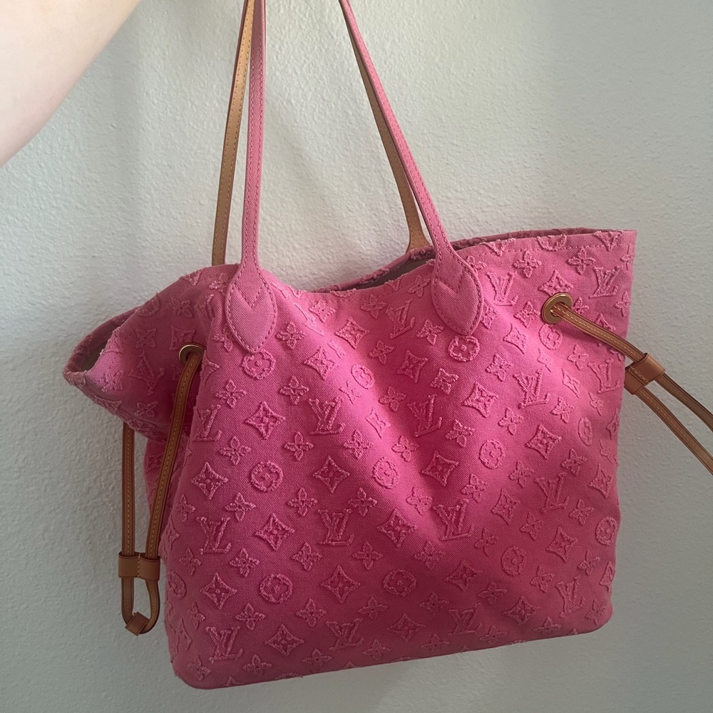 Louis Vuitton Pink Denim Neverful Designer Tote Bag